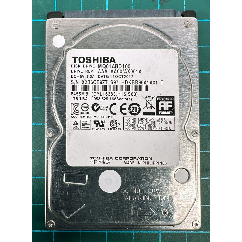 Toshiba 1TB Internal Hard Drive 2.5 SATA MQ01ABD100 HDD TESTED WORKING FORMATED